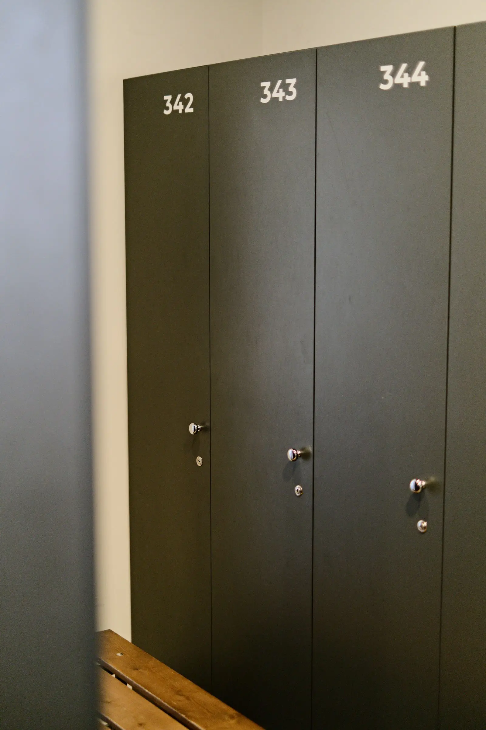 The changing area, with a bench and hooks
